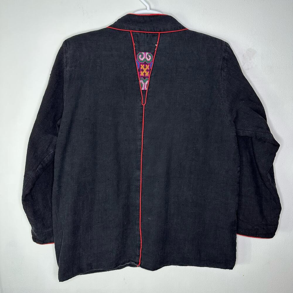 Vintage Embroidered Jacket Black Kimono Women's XL Reversible Cotton Blend Boho‎ - Picture 3 of 11